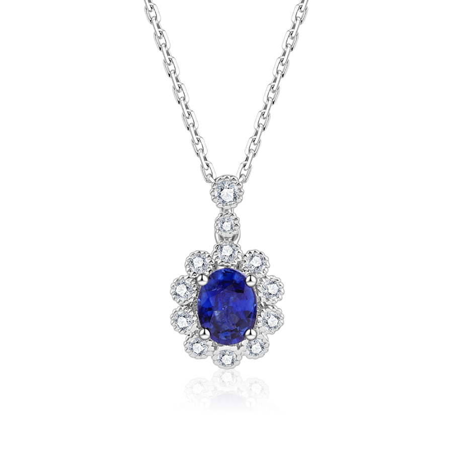 18K WHITE GOLD WITH BLUE SAPPHIRE NECKLACE