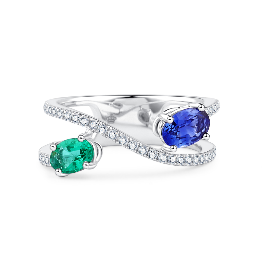 18K GOLD SAPPHIRE AND EMERALD RING
