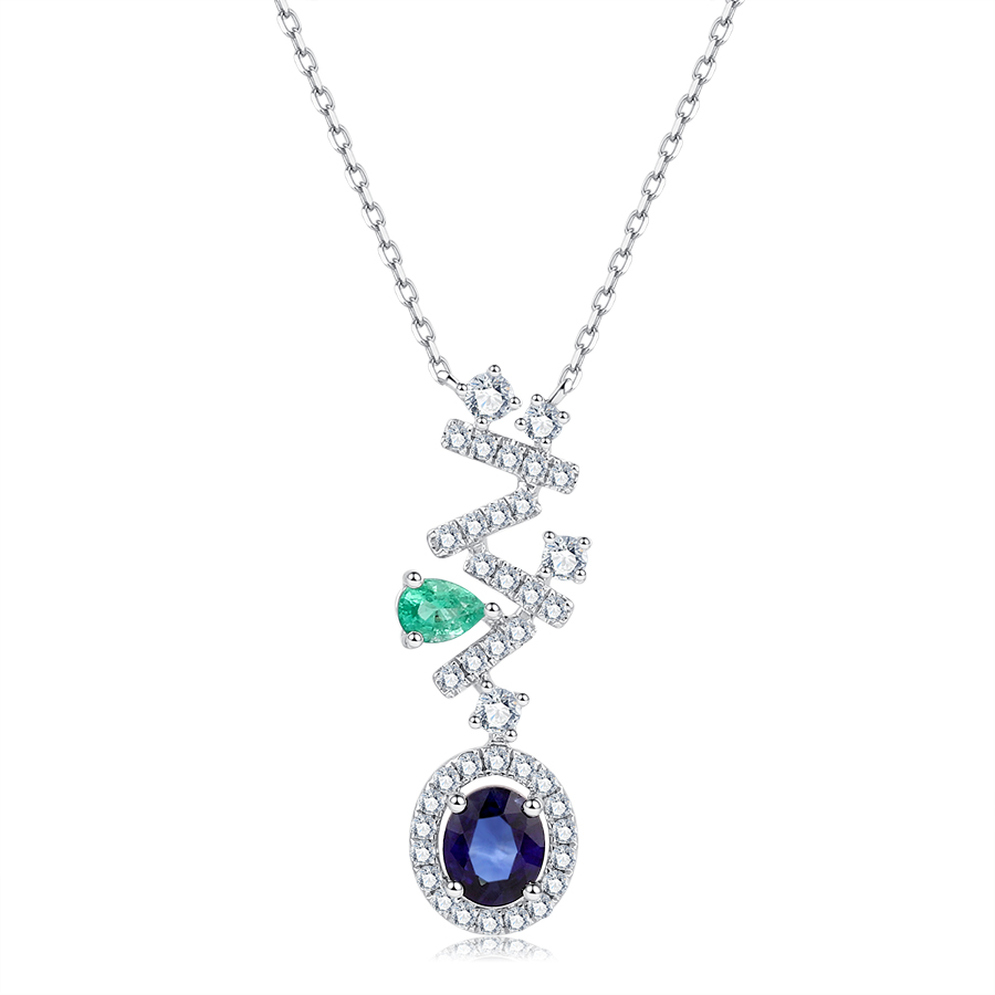 18K GOLD SAPPHIRE AND EMERALD NECKLACE