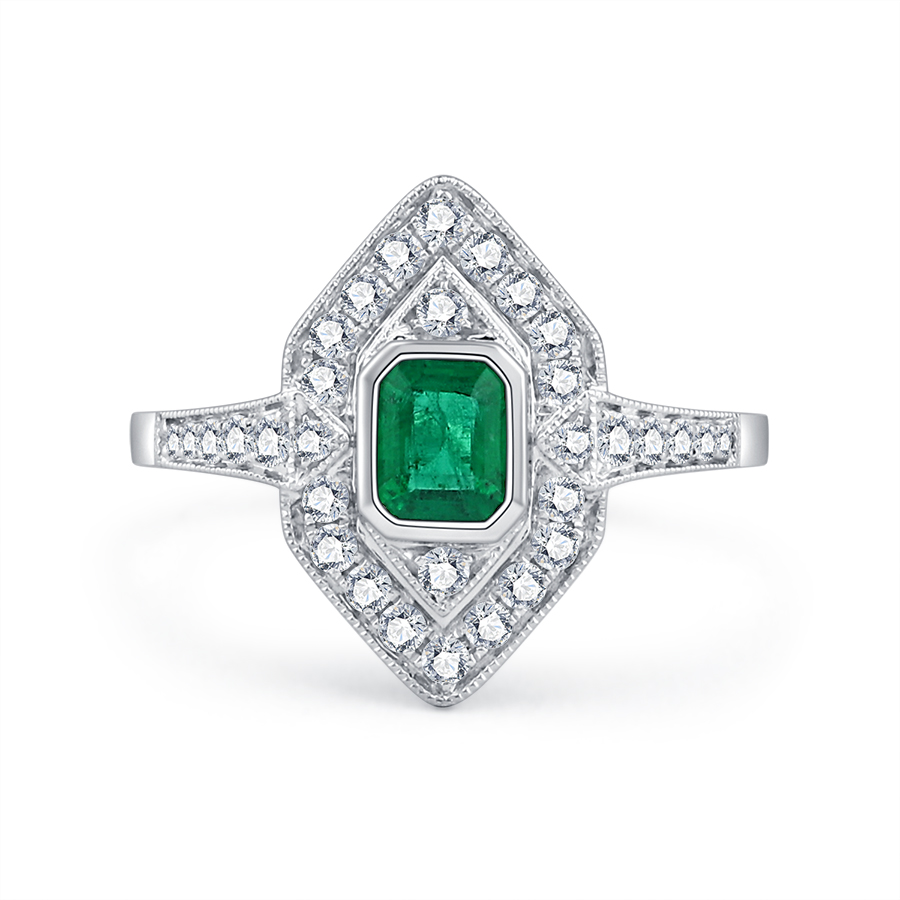 PT950 PLATINUM EMERALD VINTAGE RING