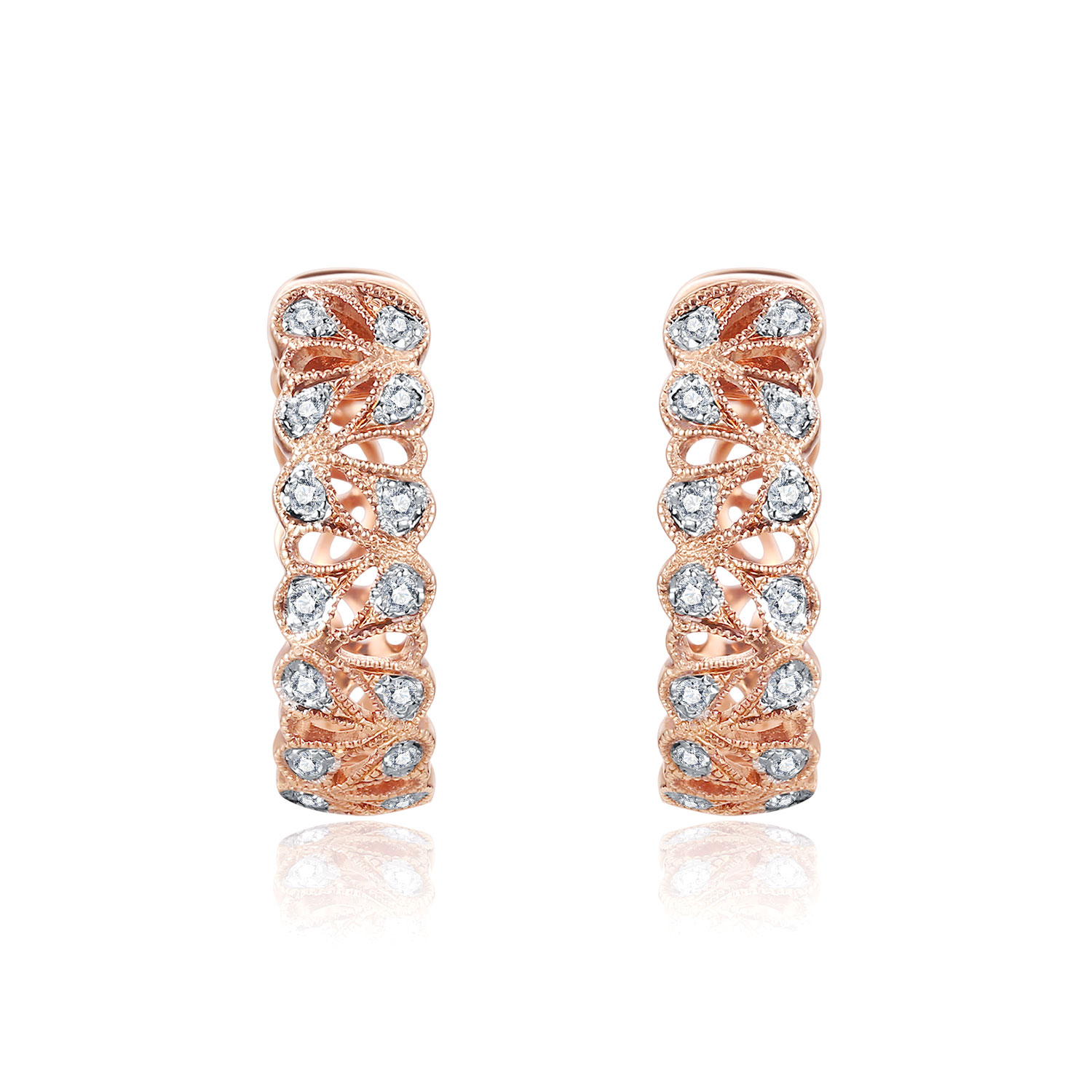 18K ROSE GOLD NATURAL DIAMOND HOOP EARRING