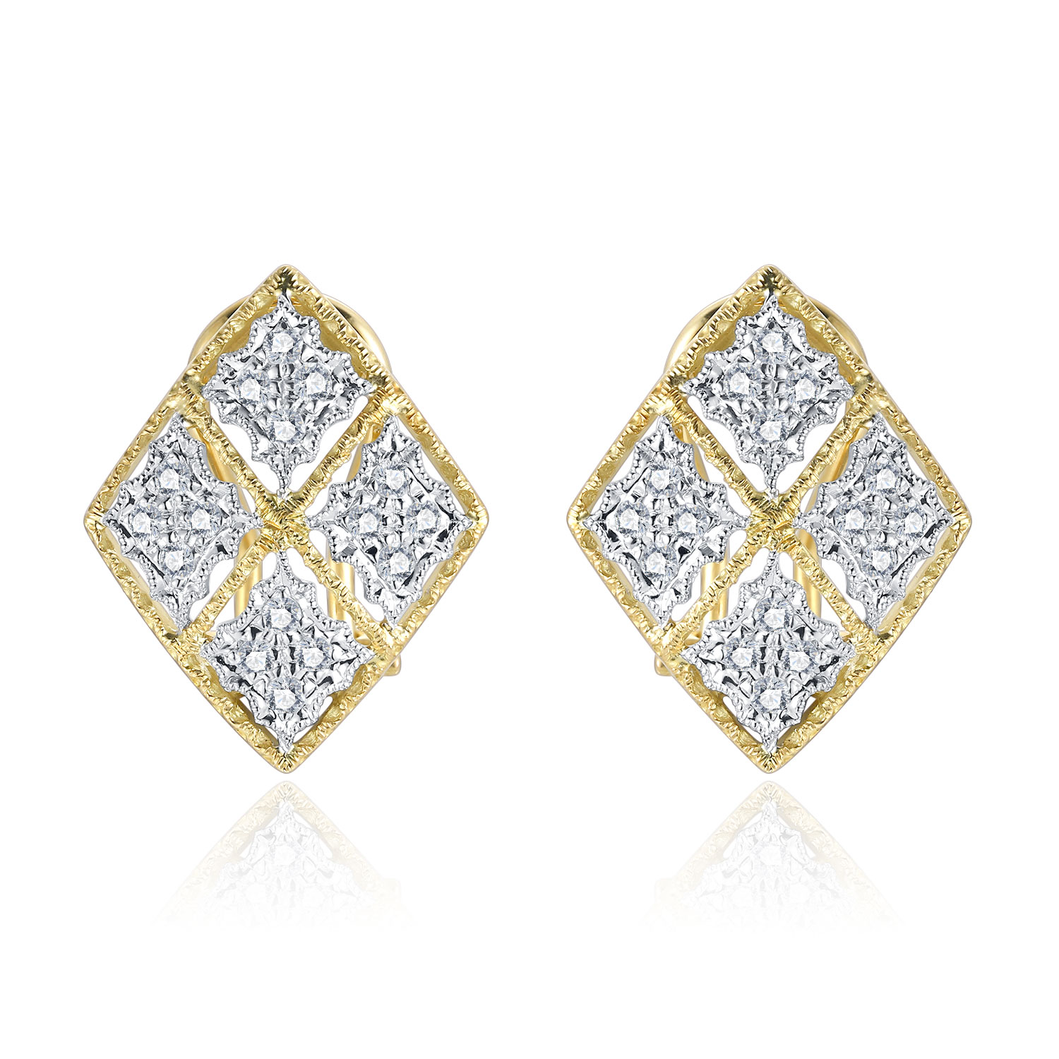 18K WHITE AND YELLOW GOLD NATURAL DIAMOND STUD EARRING