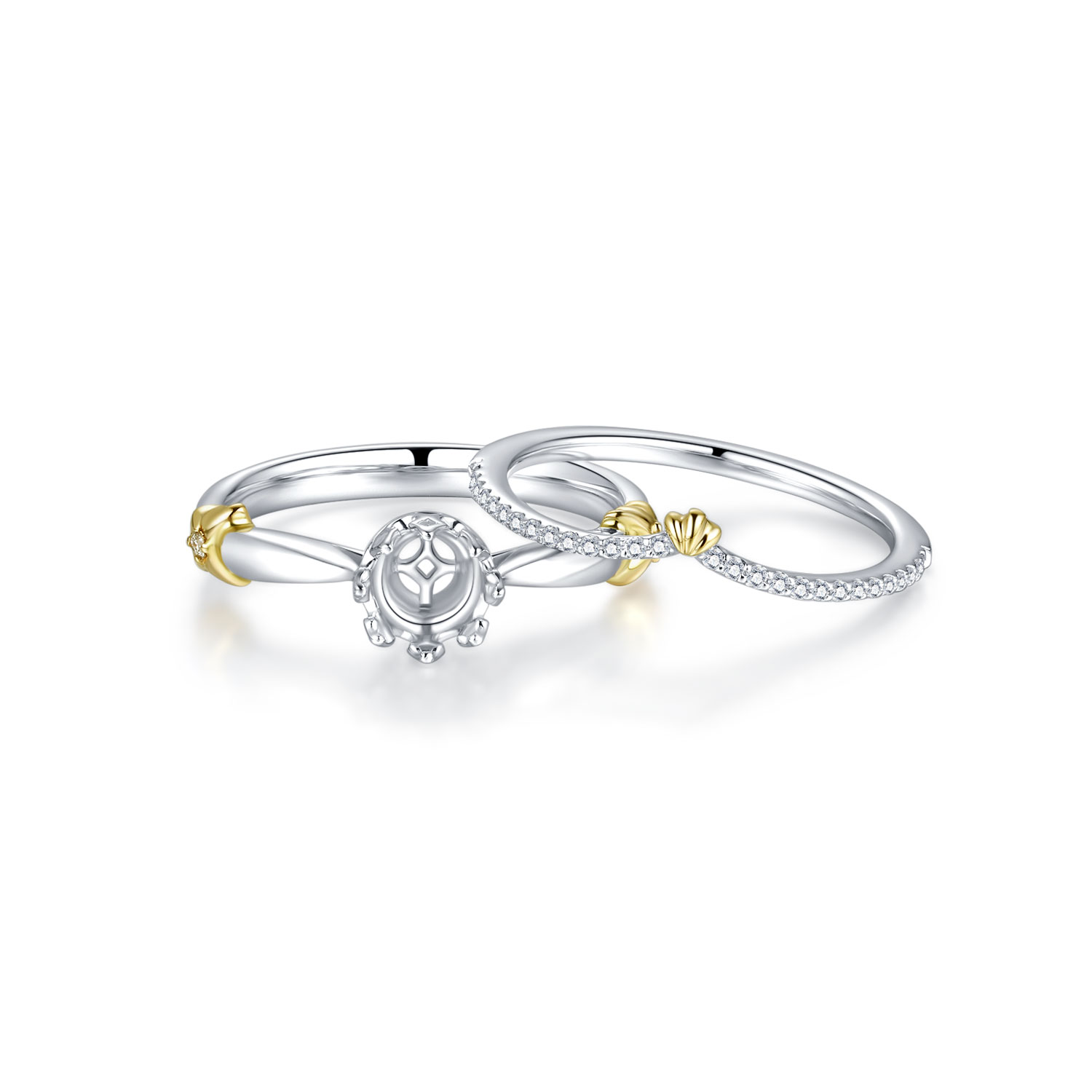 18K WHITE GOLD NATURAL DIAMOND SEMI MOUNTING RING SET