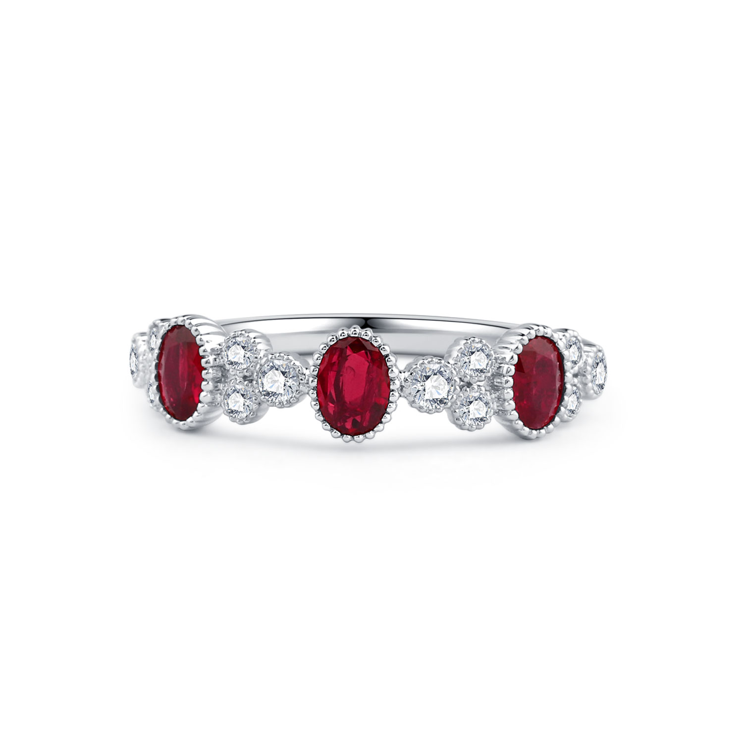 18K WHITE GOLD NATURAL DIAMOND RUBY RING