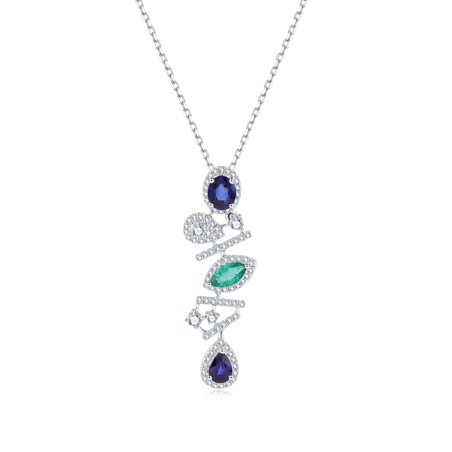 18K GOLD EMERALD AND SAPPHIRE DIAMOND NECKLACE