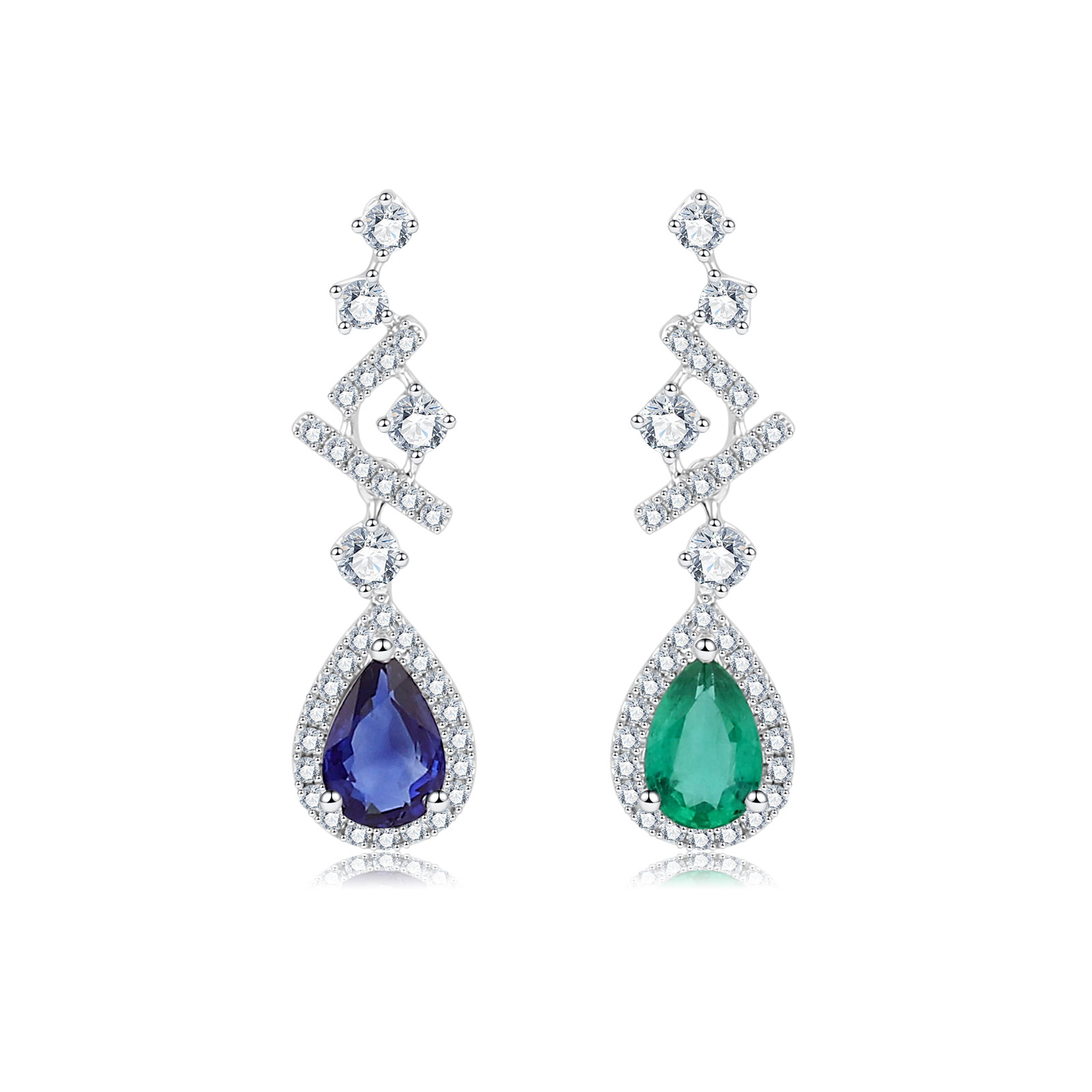 18K GOLD EMERALD AND SAPPHIRE DIAMOND EARRING