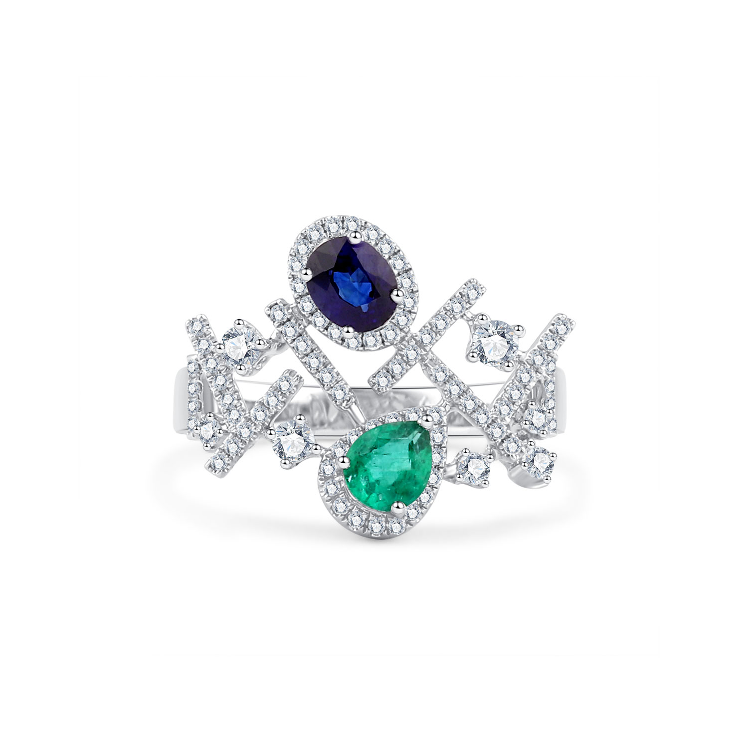 18K GOLD WITH BLUE SAPPHIRE AND EMERALD RING