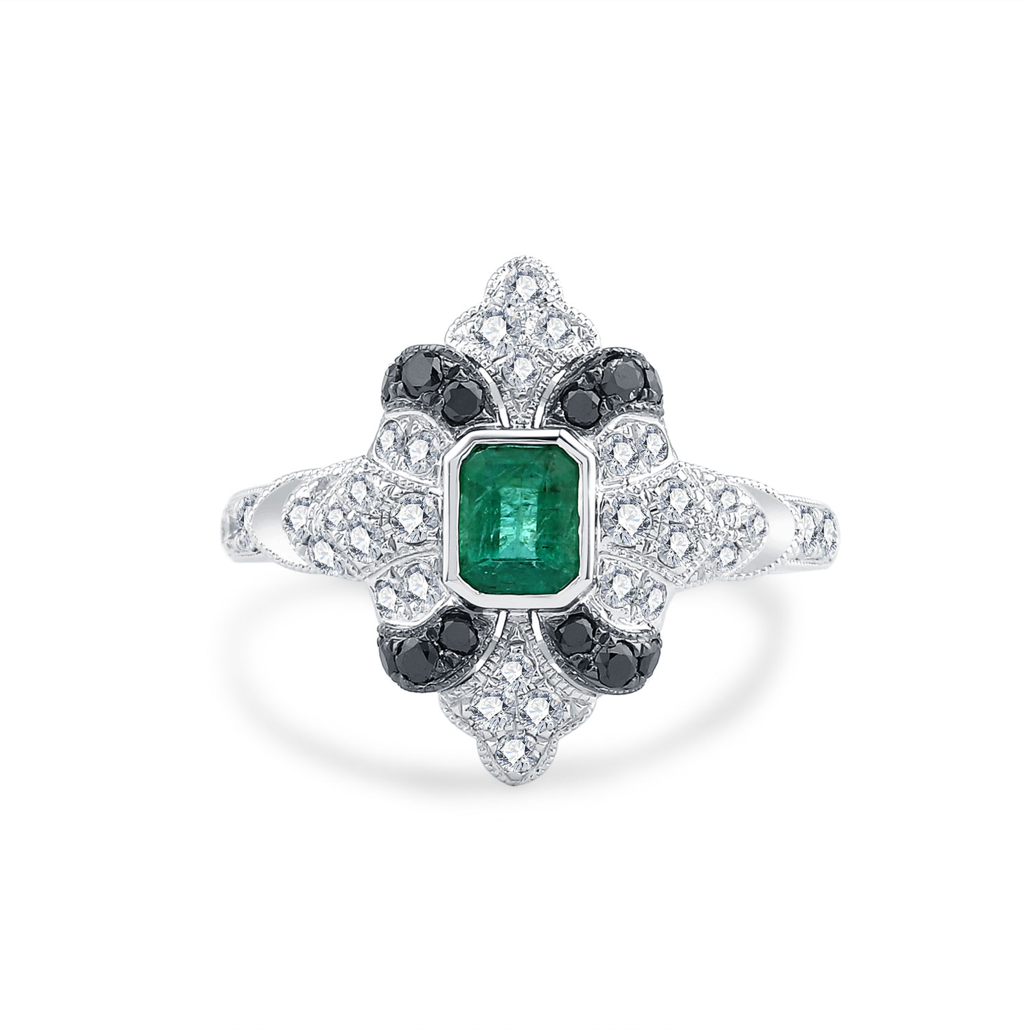 PT950 NATURAL DIAMOND EMERALD RING
