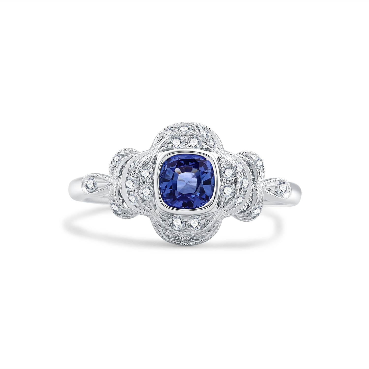 18K WHITE GOLD NATURAL DIAMOND SAPPHIRE RING